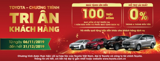 TOYOTA ƯU ĐÃI LÊN TỚI 100 TRIỆU ĐỒNG DÀNH CHO KHÁCH HÀNG
